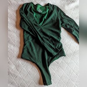 Klassy Network Brami Deep V Body suit Jewel tone Green 2XL